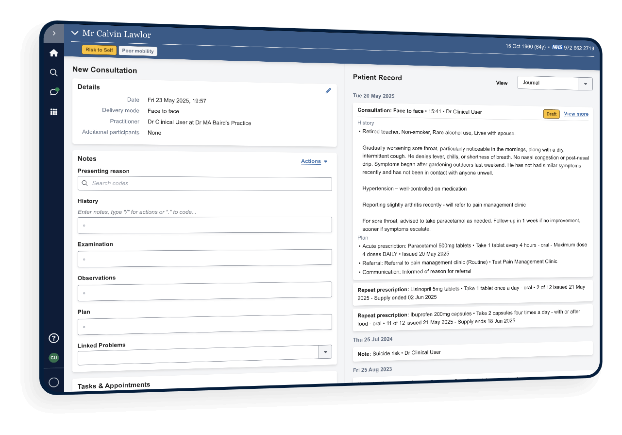 Quick, flexible actions inside or outside of a consultation
